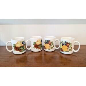 Vintage Regency Club Cooks Corner Fruit Motif Mugs, set of 4 - Cottagecore